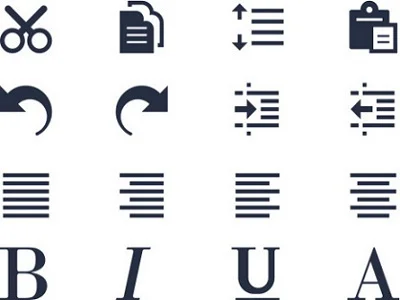 Sixteen common text formatting symbols in a 4 x 4 block